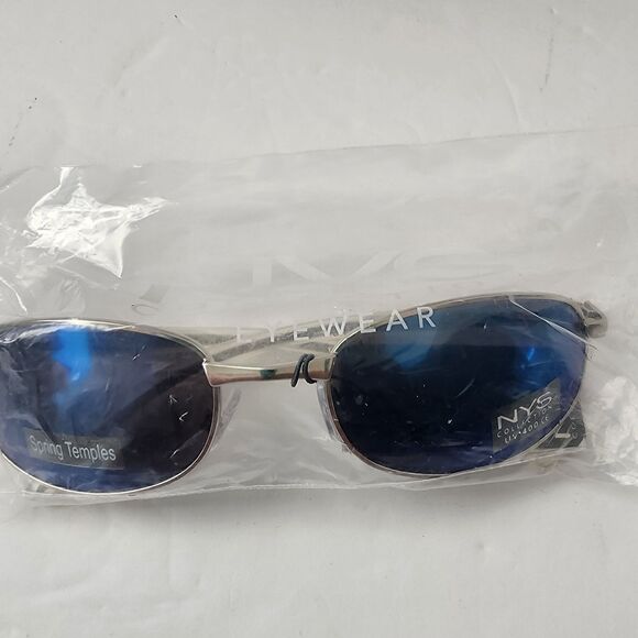 NYS Collection Sunglasses 4220 Cat 3 Blue Reflective Lenses Silvertone Frame - Picture 6 of 16